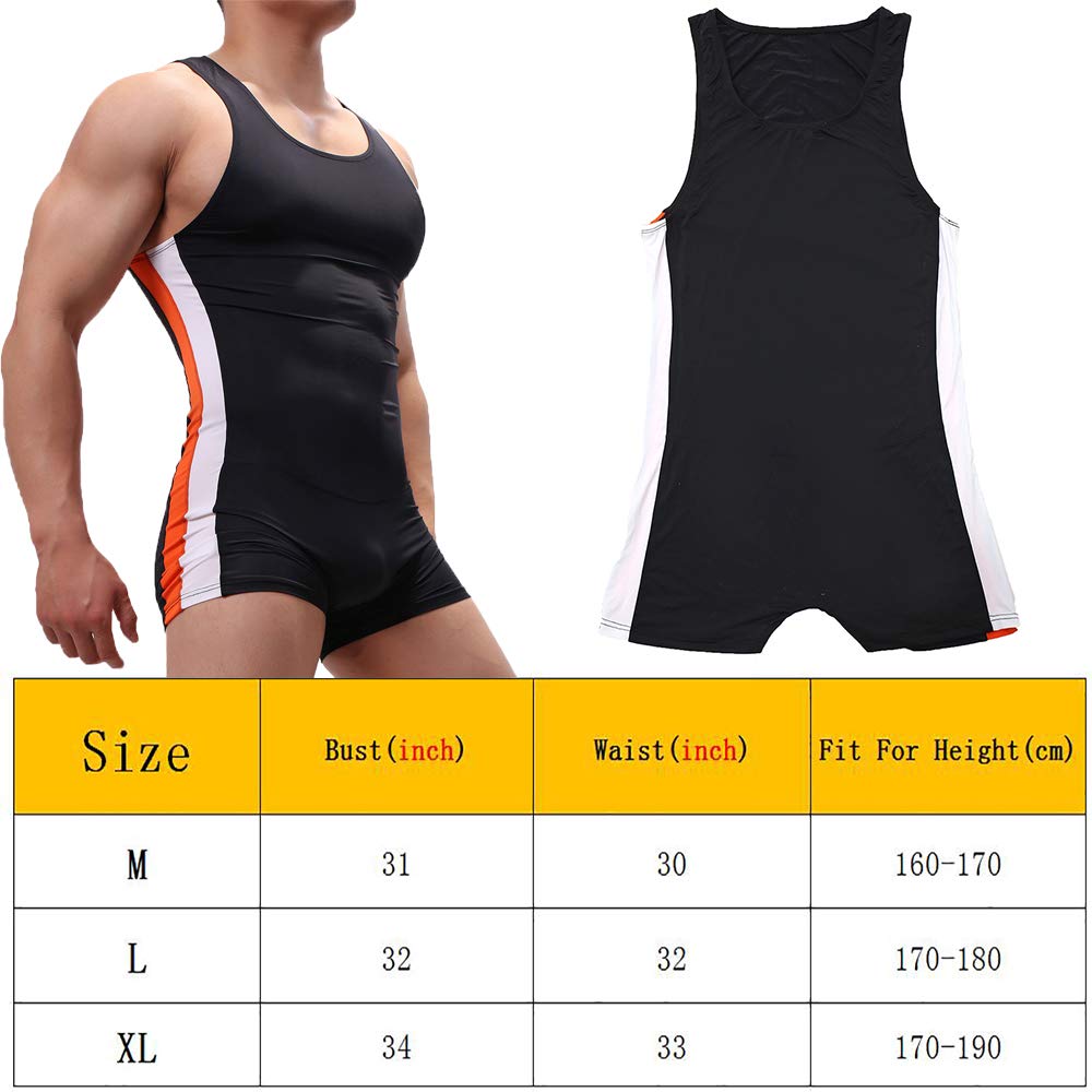 SPNSSTCR Men Bodysuit Sports Gym Athletic Supporters Undershirts Boxers Wrestling Singlets Jumpsuits Leotard (Black, Large)