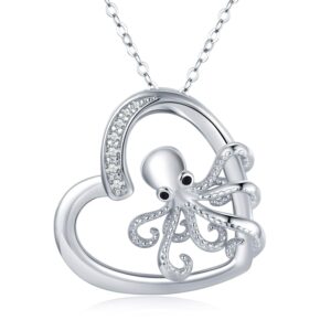 justkidstoy octopus necklace for women 925 sterling silver heart octopus pendant necklace ocean jewelry graduation gifts for sea lover