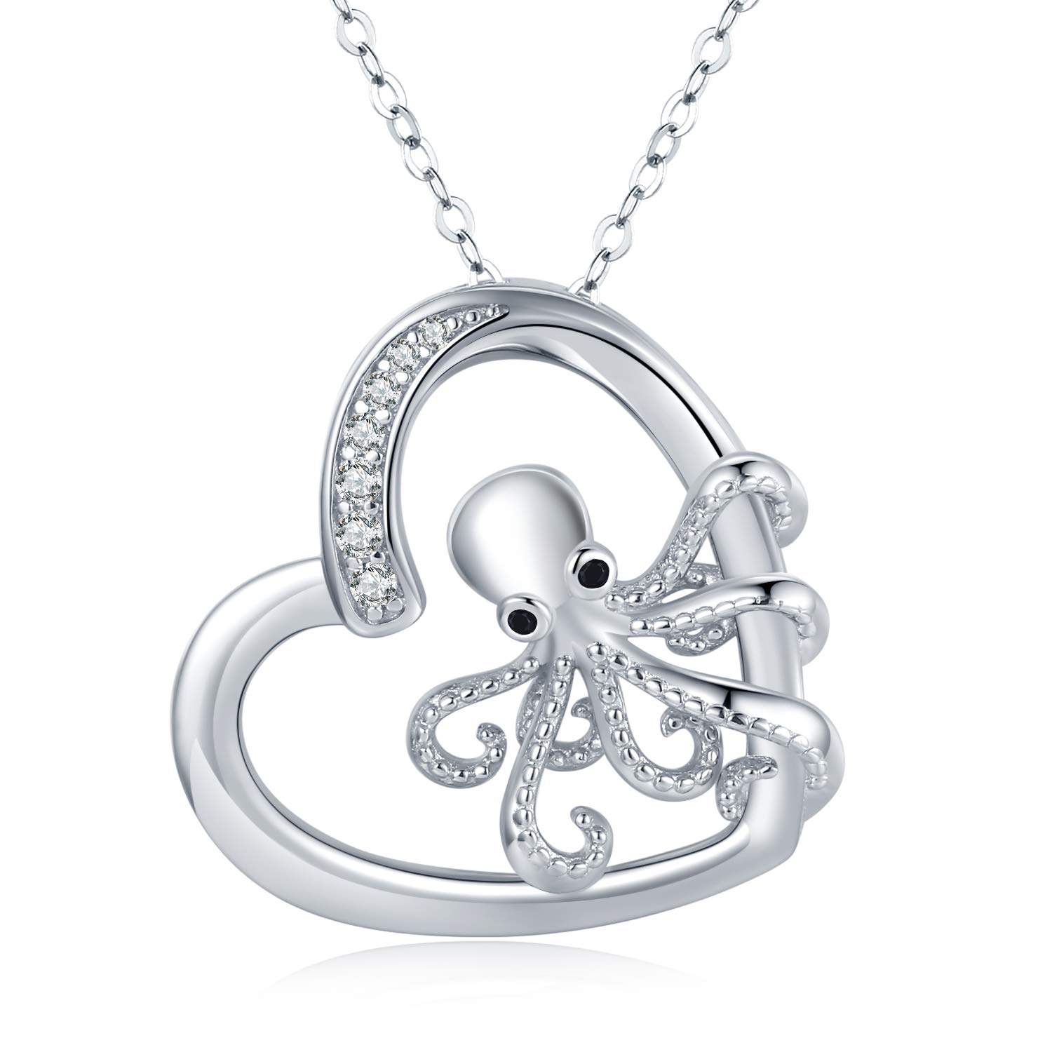 JUSTKIDSTOY Octopus Necklace for Women 925 Sterling Silver Heart Octopus Pendant Necklace Ocean Jewelry Graduation Gifts for Sea Lover