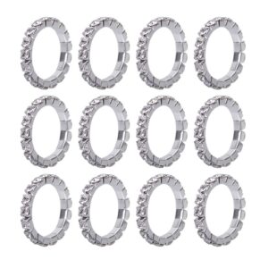 joyMerit 12pcs Women Finger Rings Sparkly Rhinestone Elastic Stretch Rings Jewelry - Silver+White