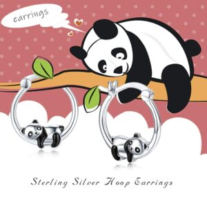 JUSTKIDSTOY Hypoallergenic Panda Hoop Earrings for Women Girls Sterling Silver Small Animal Huggie Hoop Earrings for Sensitive Ears Panda Jewelry Graduation Gifts for Daughter