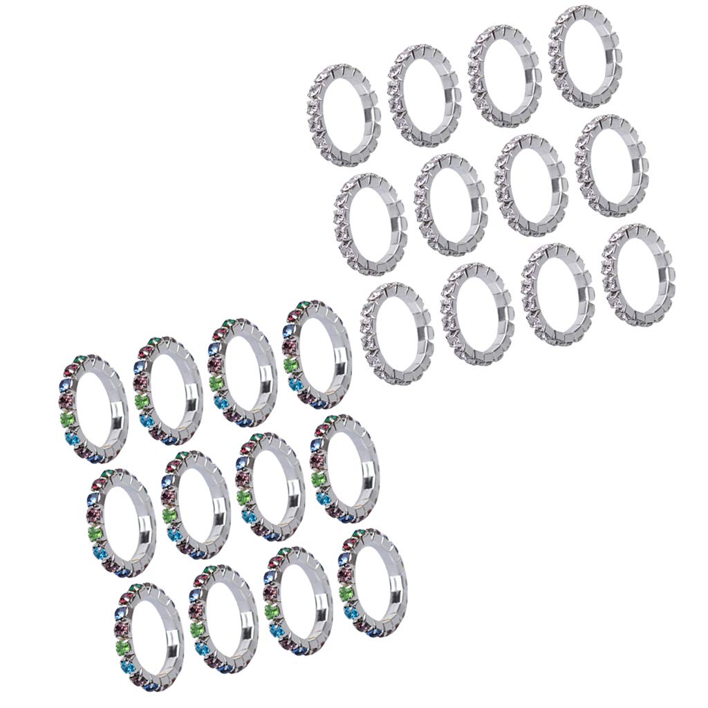 joyMerit 12pcs Women Finger Rings Sparkly Rhinestone Elastic Stretch Rings Jewelry - Silver+White