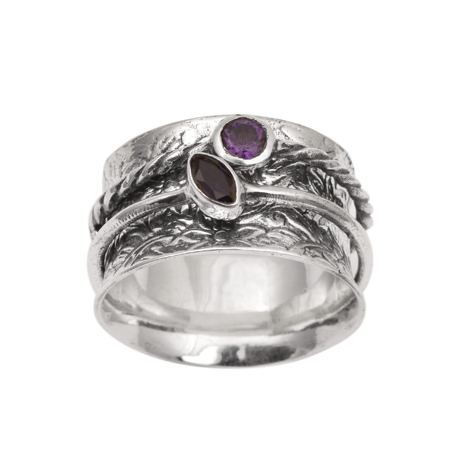 Shine Jewel Spinner Ring with Gemstones 925 Sterling Silver Fidget Band Meditation Ring for Men Women Anxiety Stress Relieving (Purple Amethyst, 8)