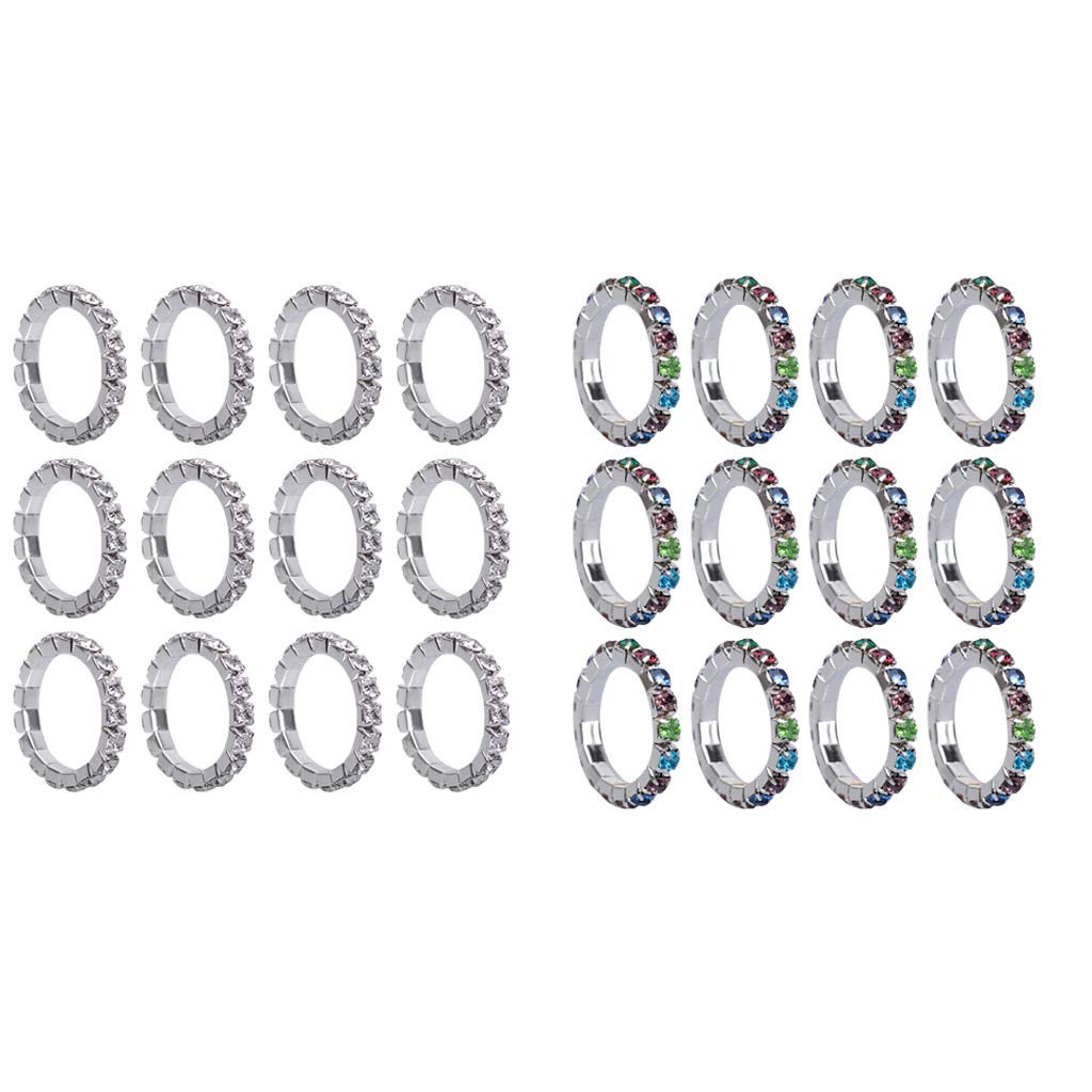 joyMerit 12pcs Women Finger Rings Sparkly Rhinestone Elastic Stretch Rings Jewelry - Silver+White