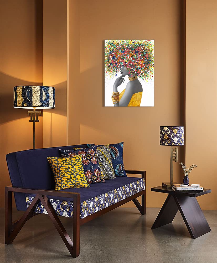 African American Wall Art - Black Art Paintings for Wall - Graffiti Canvas Wall Art for Living Room Bedroom Office Decor - Colorful Black African Woman Painting Framed Ready to Hang 24"x32"