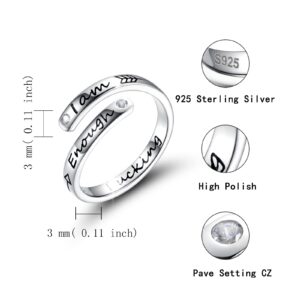 I am Enough Strong Inspirational Message Arrow Rings 925 Sterling Silver Sizeable Quote Wrap Ring Encouragement Jewelry for Women (C)