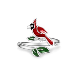 justkidstoy cardinal rings 925 sterling silver cute red bird adjustable open ring jewelry memorial gifts for women mother