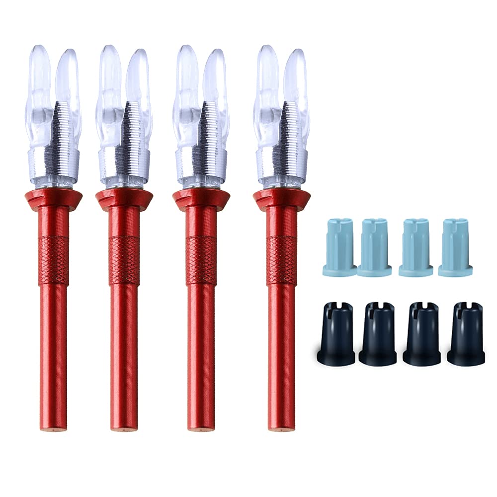 DEEPOWER LED Lighted Nocks 4-Pack Universal Fit Arrow Nocks .166 with Bushings of .204 .245 (Red)