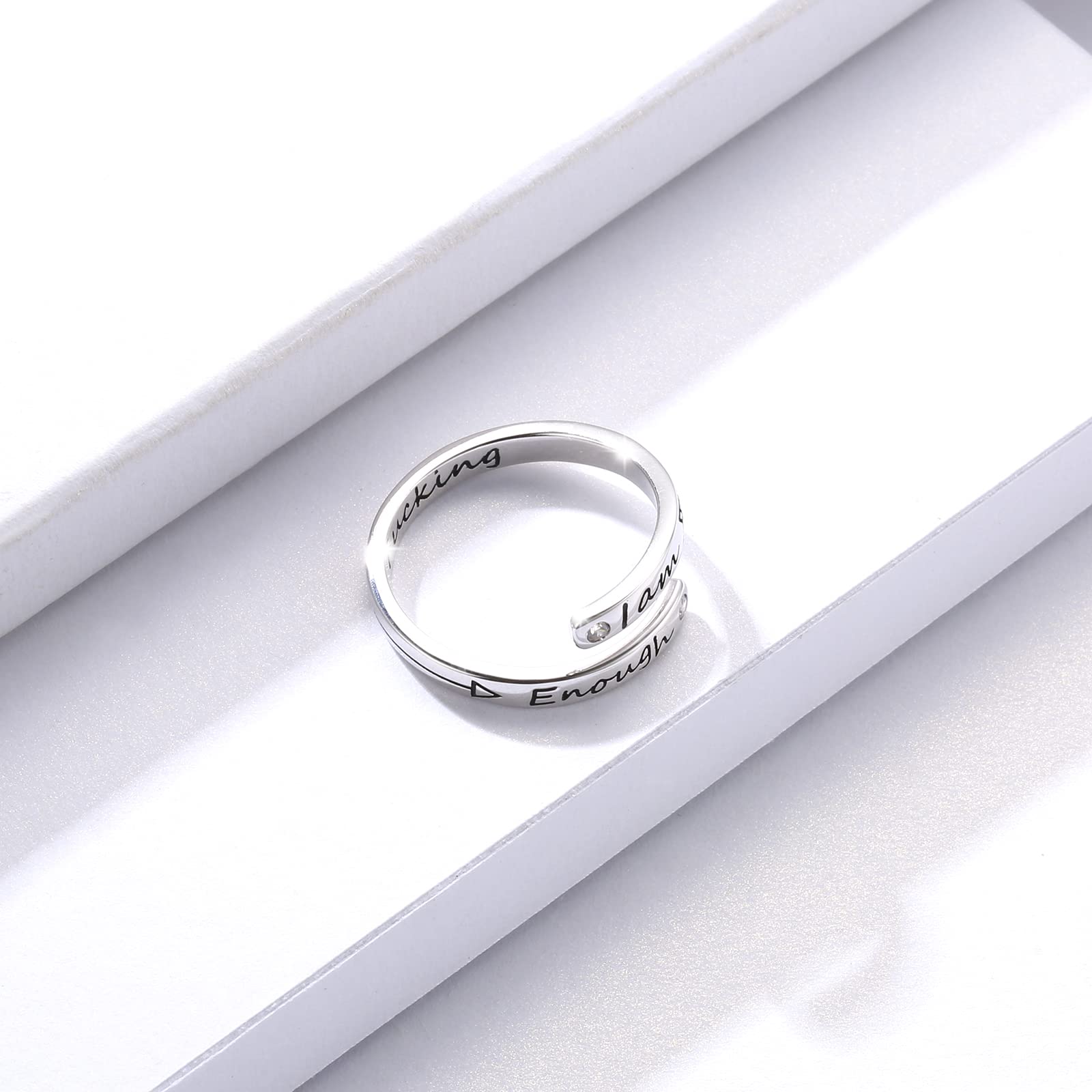 I am Enough Strong Inspirational Message Arrow Rings 925 Sterling Silver Sizeable Quote Wrap Ring Encouragement Jewelry for Women (C)