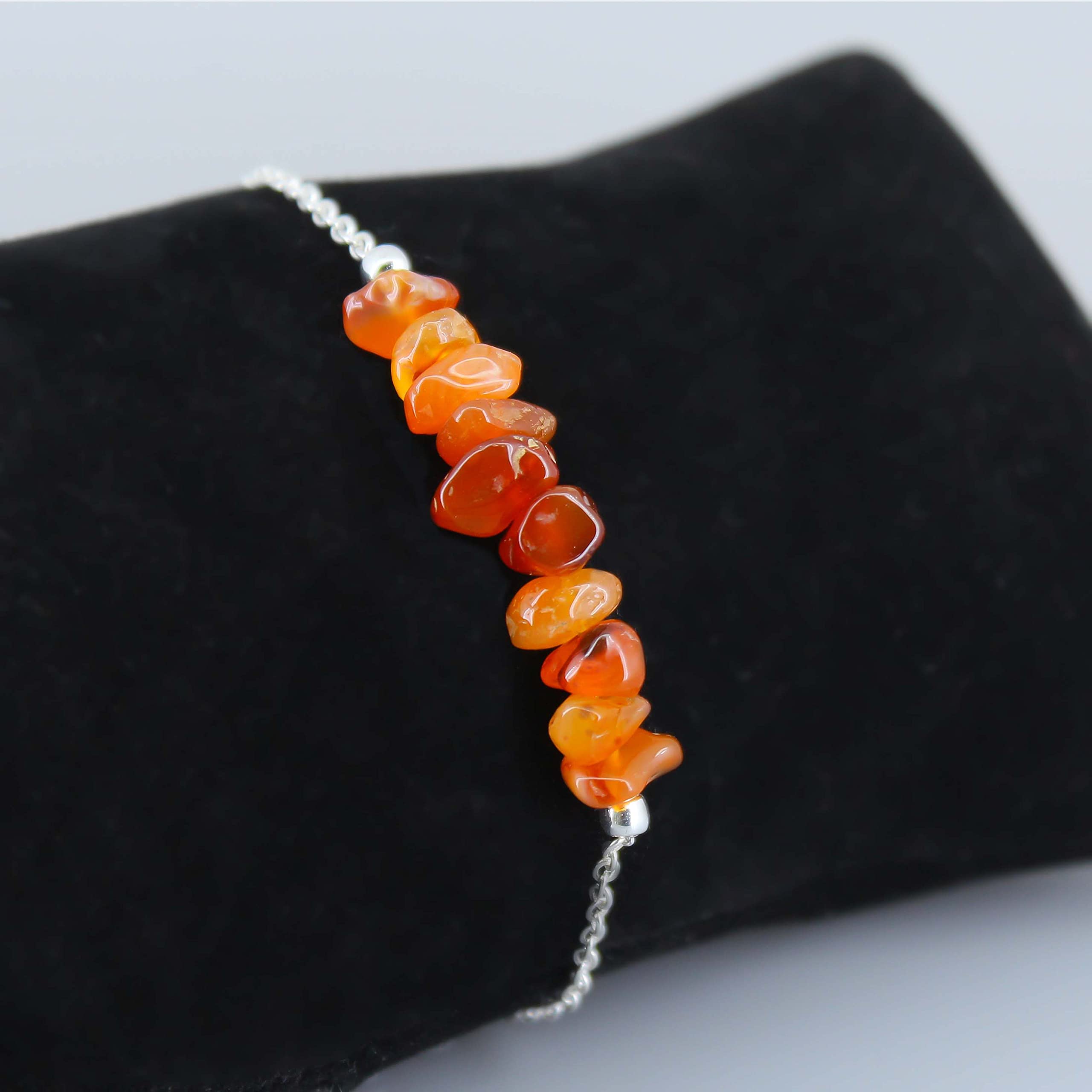 Gempires Real Carnelian Crystal Bracelet, Everyday Wear Bracelet, Gift for Her, Orange Healing Stones with 8 inch Silver Plated Adjustable Chain (Carnelian)