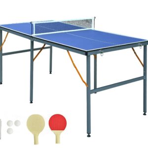 6 ft Table Tennis Table Ping-Pong Tables Set - 100% Preassembled Foldable & Portable Tables with All-Weather Aluminum Composite Frame & Removable Net for Outdoor/Indoor