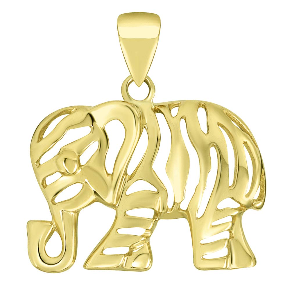 Jewelry America 14k Yellow Gold Elegant Open-Style Elephant Charm Animal Pendant with Safety Pin Brooch