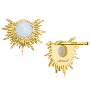 allencoco white opal adorned sunburst stud earrings 925 solid sterling silver post 14k gold plated jewelry for women