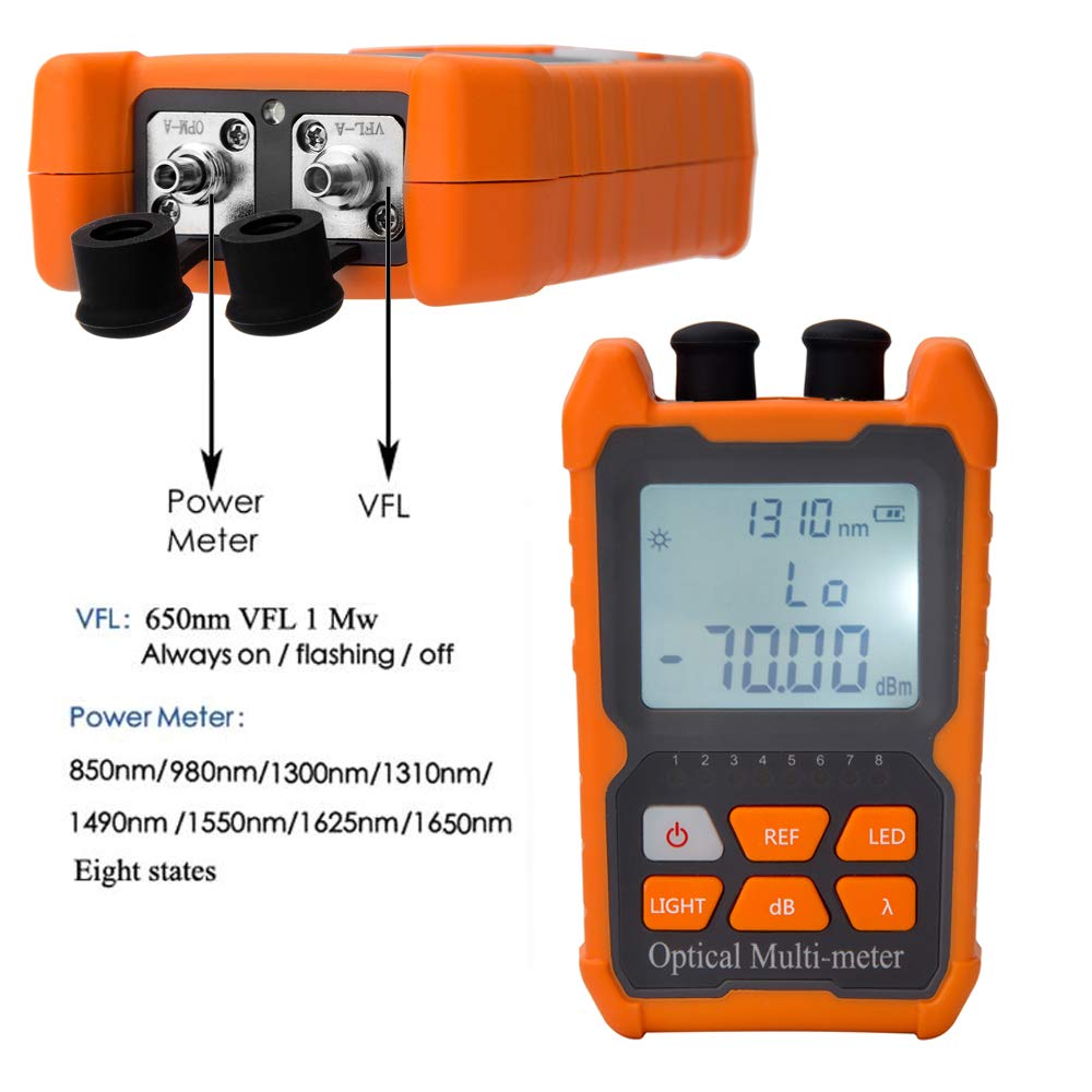 D YEDEMC Mini Optical Fiber Power Meter FC/SC/ST Universal Interface Fiber Tester Built-in 2Mw Visual Fault Locator Li-ion Battery USB Charge (OPM&VFL-2Mw-Li)