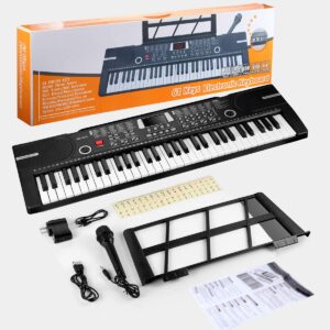 Heren 61 Keys Keyboard Piano, Electronic Digital Piano with Built-In Speaker Microphone, Sheet Stand and Power Supply, Portable Keyboard Gift Teaching for Beginners (Black)