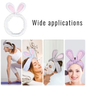 Whaline 4 Pack Easter Bunny Makeup Headband Rabbit Ear Spa Hair Band Coral Fleece Elastic Head Wrap Stretchy Headband for Party Face Washing Beauty Shower Women Girls (Blue, White, Gray, Purple)