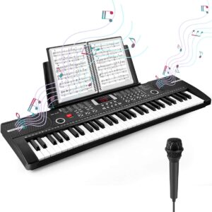 heren 61 keys keyboard piano, electronic digital piano with built-in speaker microphone, sheet stand and power supply, portable keyboard gift teaching for beginners (black)