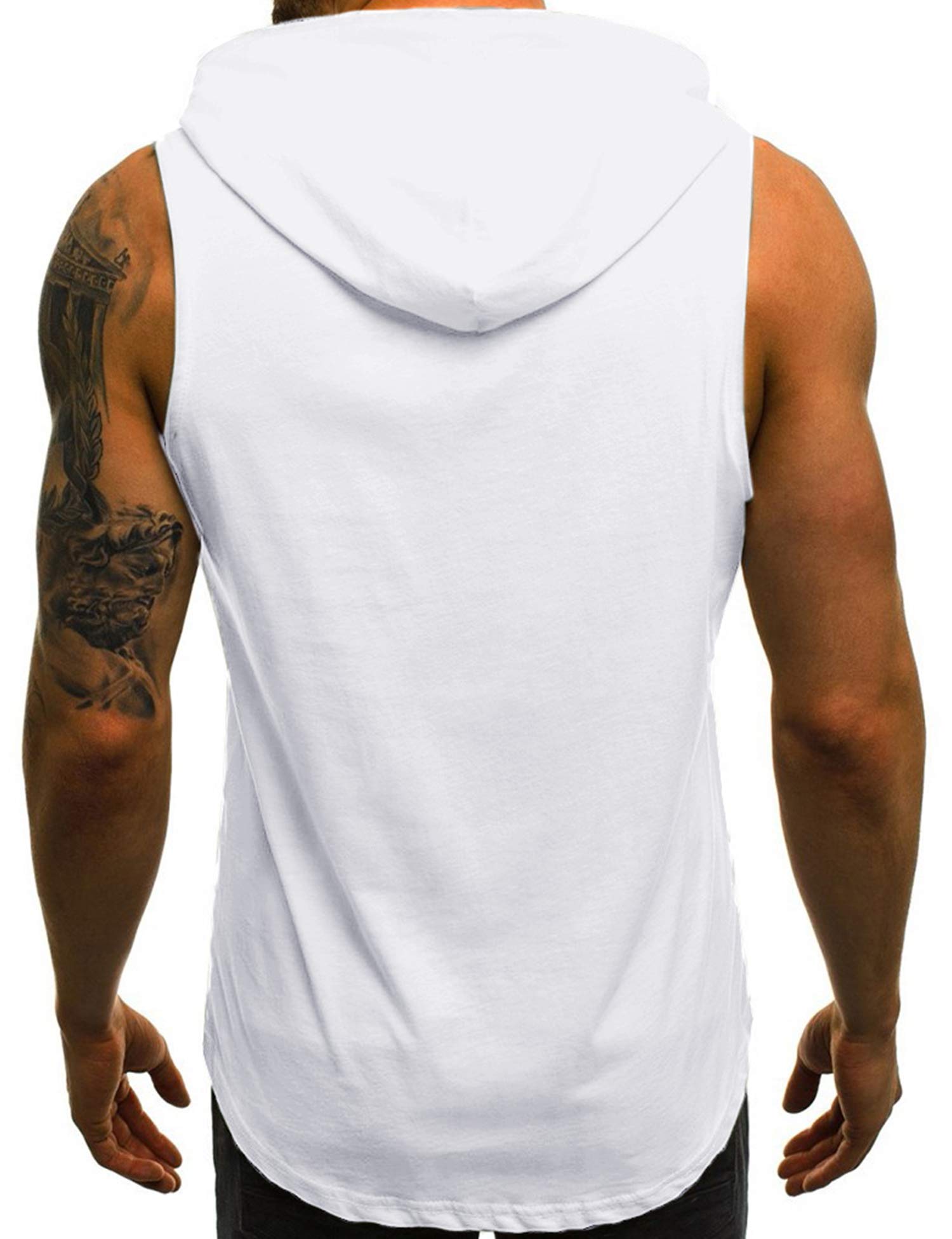 Babioboa Men's Sleeveless Hoodie Bodybuilding Stringers Workout Tank Tops Fitness Vest White