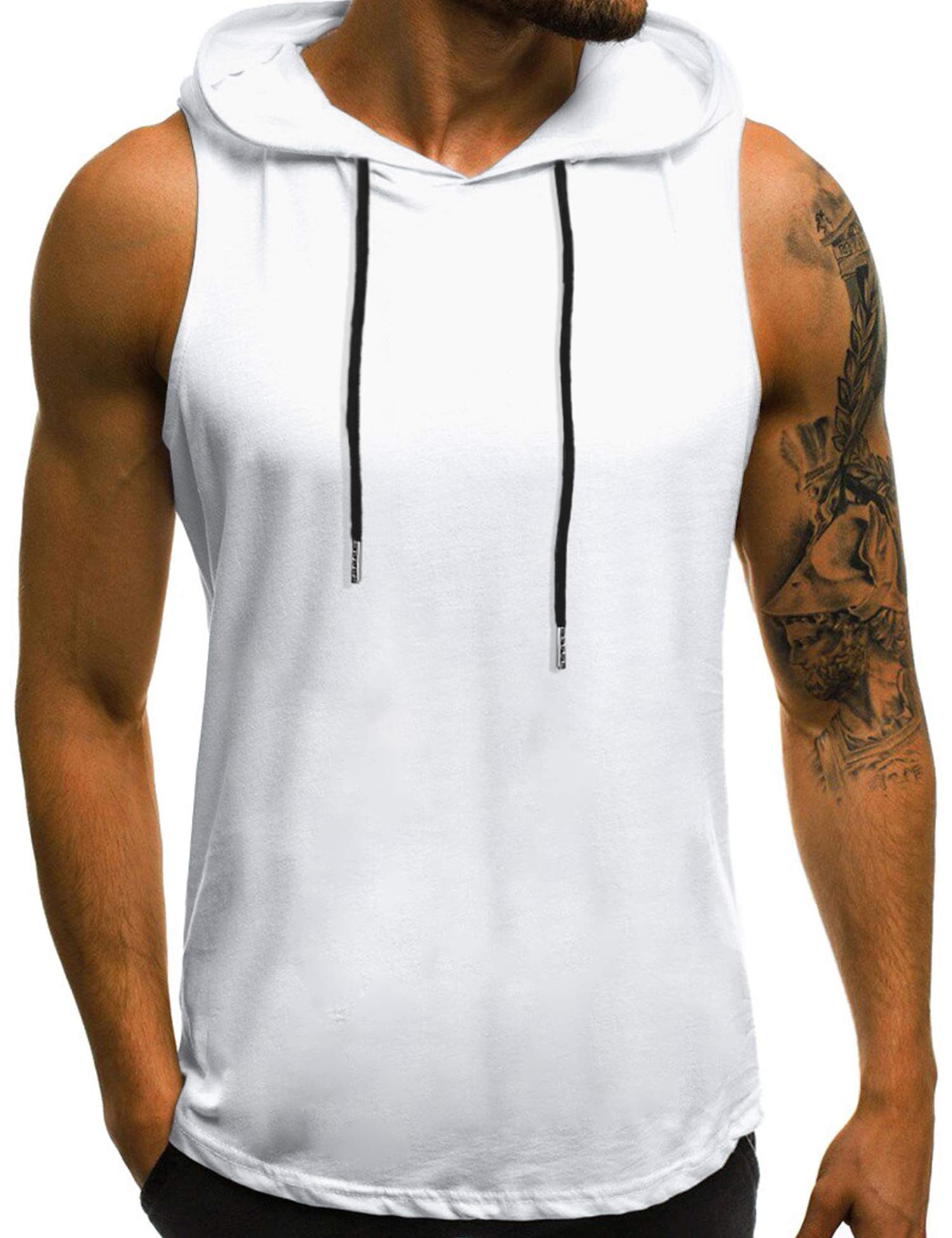 Babioboa Men's Sleeveless Hoodie Bodybuilding Stringers Workout Tank Tops Fitness Vest White