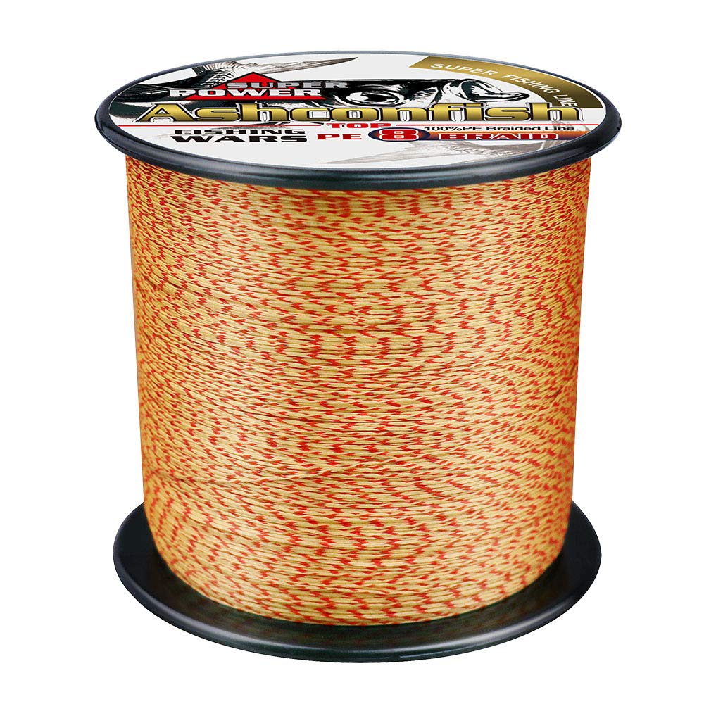 Ashconfish Braided Fishing Line- 8 Strands Super Strong PE Fishing Wire Heavy Tensile for Saltwater & Freshwater Fishing -Abrasion Resistant - Zero Stretch- 100M/109Yards 20LB Red and Yellow