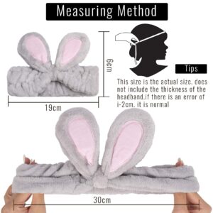 Whaline 4 Pack Easter Bunny Makeup Headband Rabbit Ear Spa Hair Band Coral Fleece Elastic Head Wrap Stretchy Headband for Party Face Washing Beauty Shower Women Girls (Blue, White, Gray, Purple)