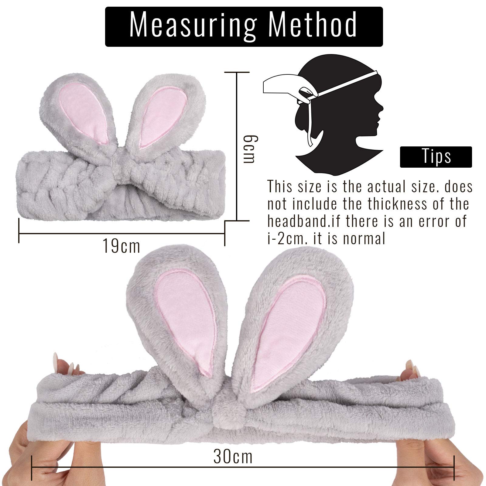 Whaline 4 Pack Easter Bunny Makeup Headband Rabbit Ear Spa Hair Band Coral Fleece Elastic Head Wrap Stretchy Headband for Party Face Washing Beauty Shower Women Girls (Blue, White, Gray, Purple)