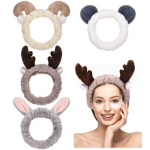 chuangdi 4 pieces animal ear spa makeup headband cute face washing headband elastic turban hair bands shower yoga head wraps facial headband for girls women (vivid style)