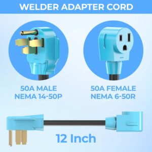 CircleCord Welder Adapter Cord, NEMA 14-50P Male to 6-50R Female, 50 Amp Welder Power Adapter Plug, Heavy Duty STW 8 AWG 50 Amp 250V 12500 Watt