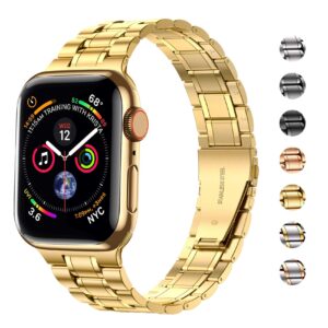 MioHHR Solid Stainless Steel Band Compatible with Apple Watch 38mm 40mm, Metal Strap for iWatch Series 6 5 4 3 2 1 SE Women and Men (Gold,38/40 mm)