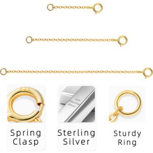 Gold Necklace Extenders 14k Gold Plated Extender Chain 925 Sterling Silver Extension Bracelet Extender Gold Chain Extenders for Necklaces 3 Pcs (1 2 3 Inch)(Gold)