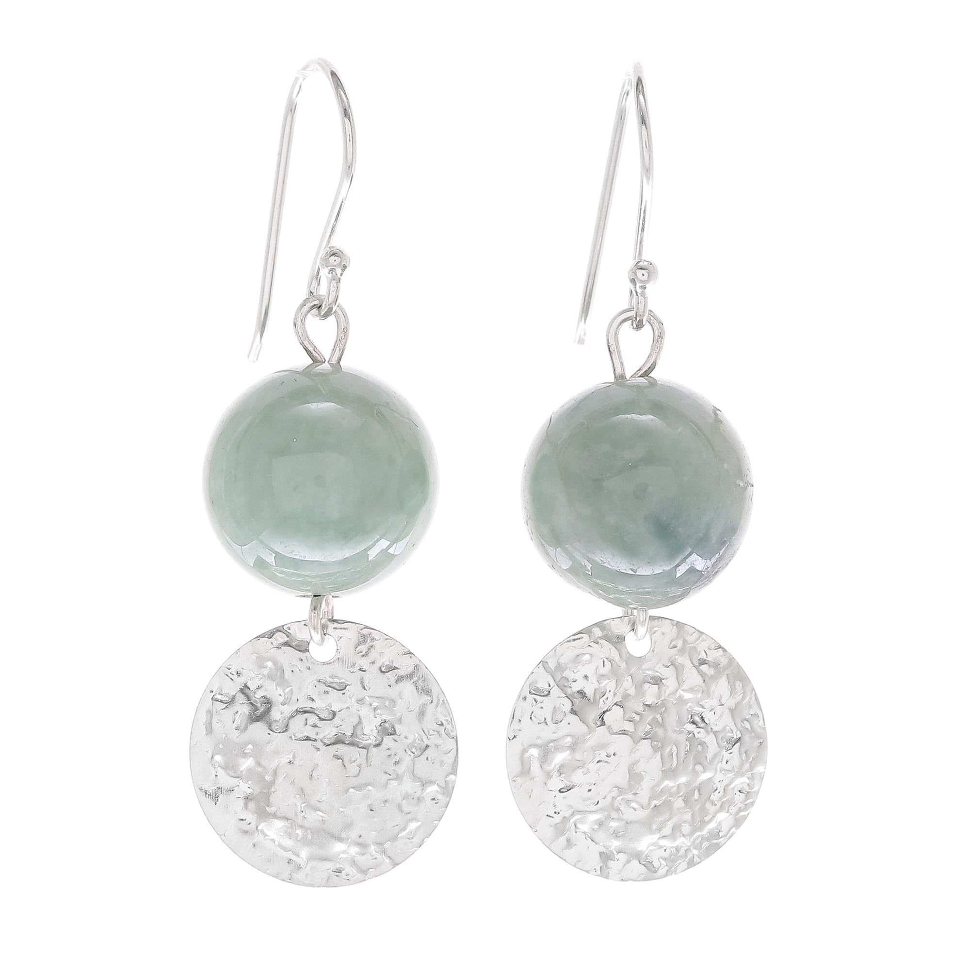 NOVICA Artisan Handmade Jade Dangle Earrings Sterling Silver Thailand Gemstone [1.7 in L x 0.5 in W] ' Shining Moon in Green'