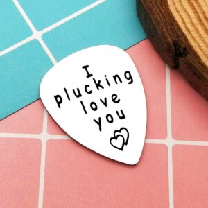 Silver Guitar Pick Boyfriend Gifts I Plucking Love You Guitar Pick Anniversary Present for Him Men Musical Guitar Player Jewelry Gift for Husband Boyfriend Fiance Dad Valentine Christmas Birthday Gift