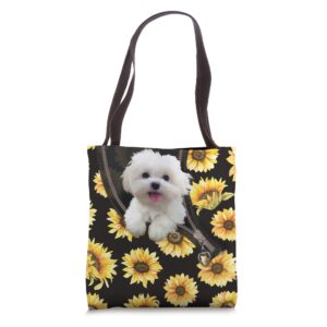 maltese dog sunflower tote bag