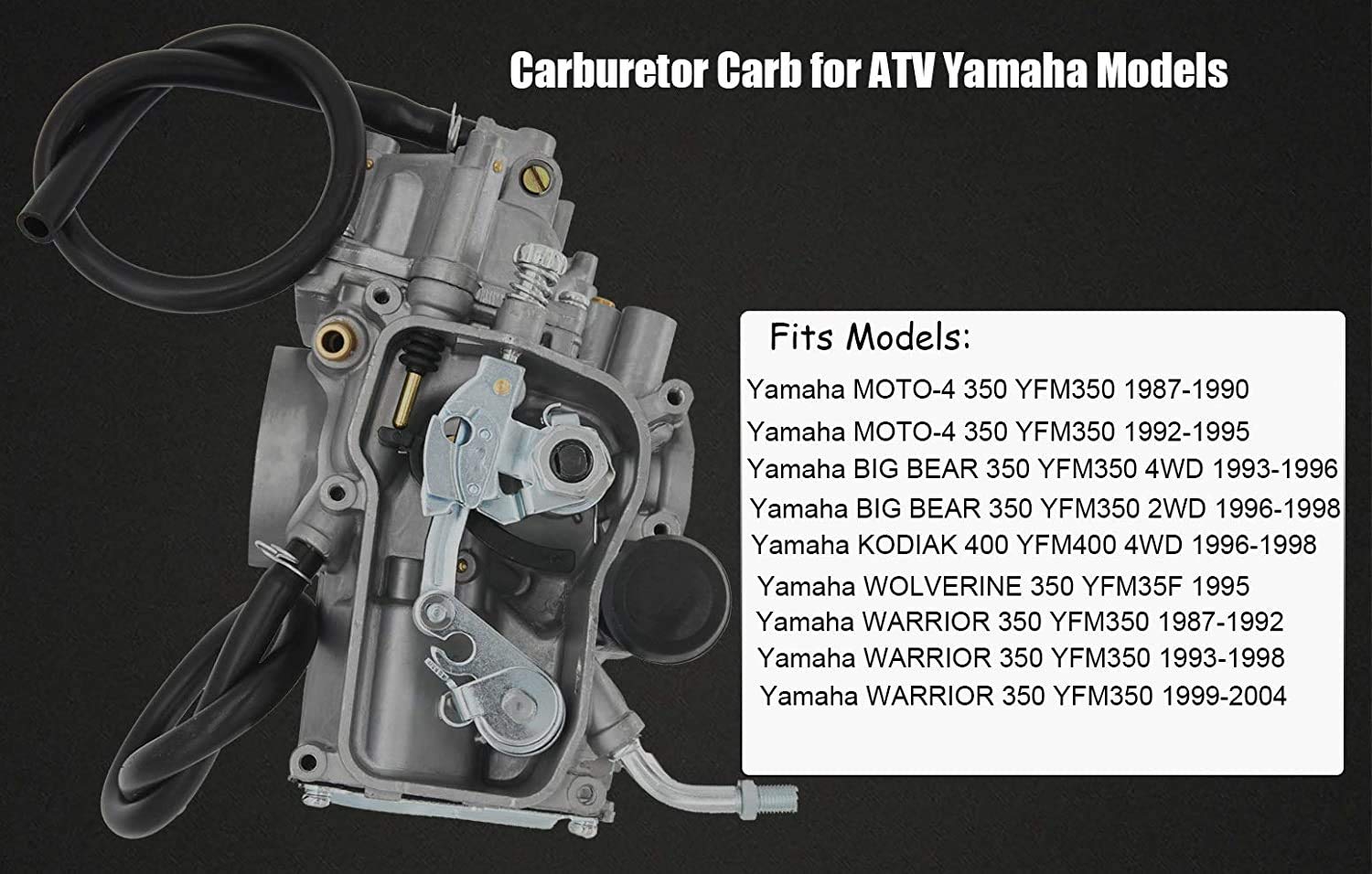 YFM350 Carburetor for Yamaha 1987-1990 & 1992-1995 Moto-4 350 YFM350/1987-2004 Warrior 350 YFM350/1987-1998 Big Bear 350 YFM350/1996-1998 Kodiak 400 YFM400/1995 Wolverine 350 YFM35F +Intake Manifold