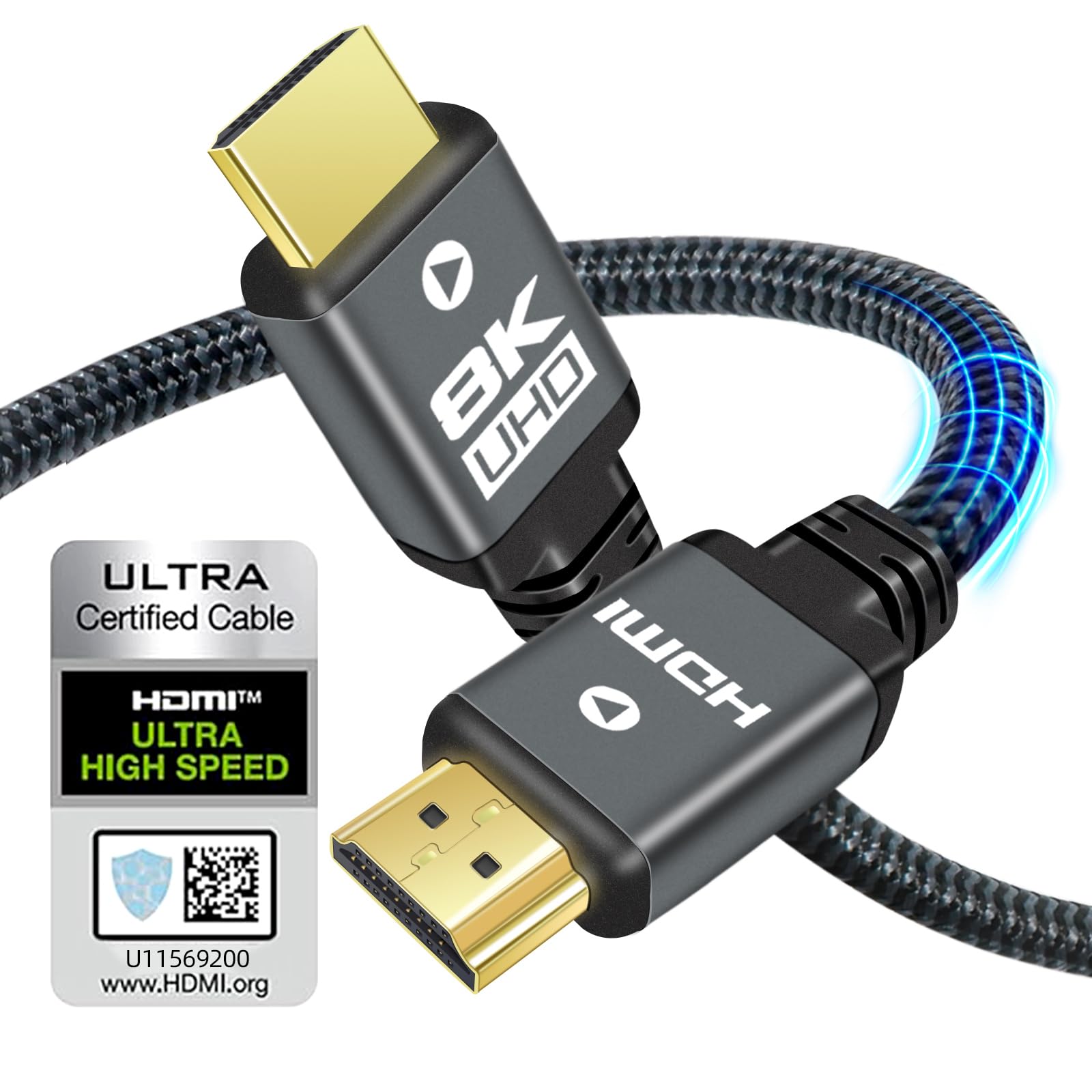 Yauhody 8K 10K HDMI Cable 6FT, HDMI 2.1 Cable, 48Gbps Ultra High Speed Braided Cord, 4K@120Hz 8K@60Hz, HDCP 2.2&2.3, HDR10 Compatible with Monitor/TV/PS5/HDTV/Blu-ray (6 Feet)