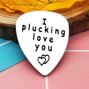 Silver Guitar Pick Boyfriend Gifts I Plucking Love You Guitar Pick Anniversary Present for Him Men Musical Guitar Player Jewelry Gift for Husband Boyfriend Fiance Dad Valentine Christmas Birthday Gift