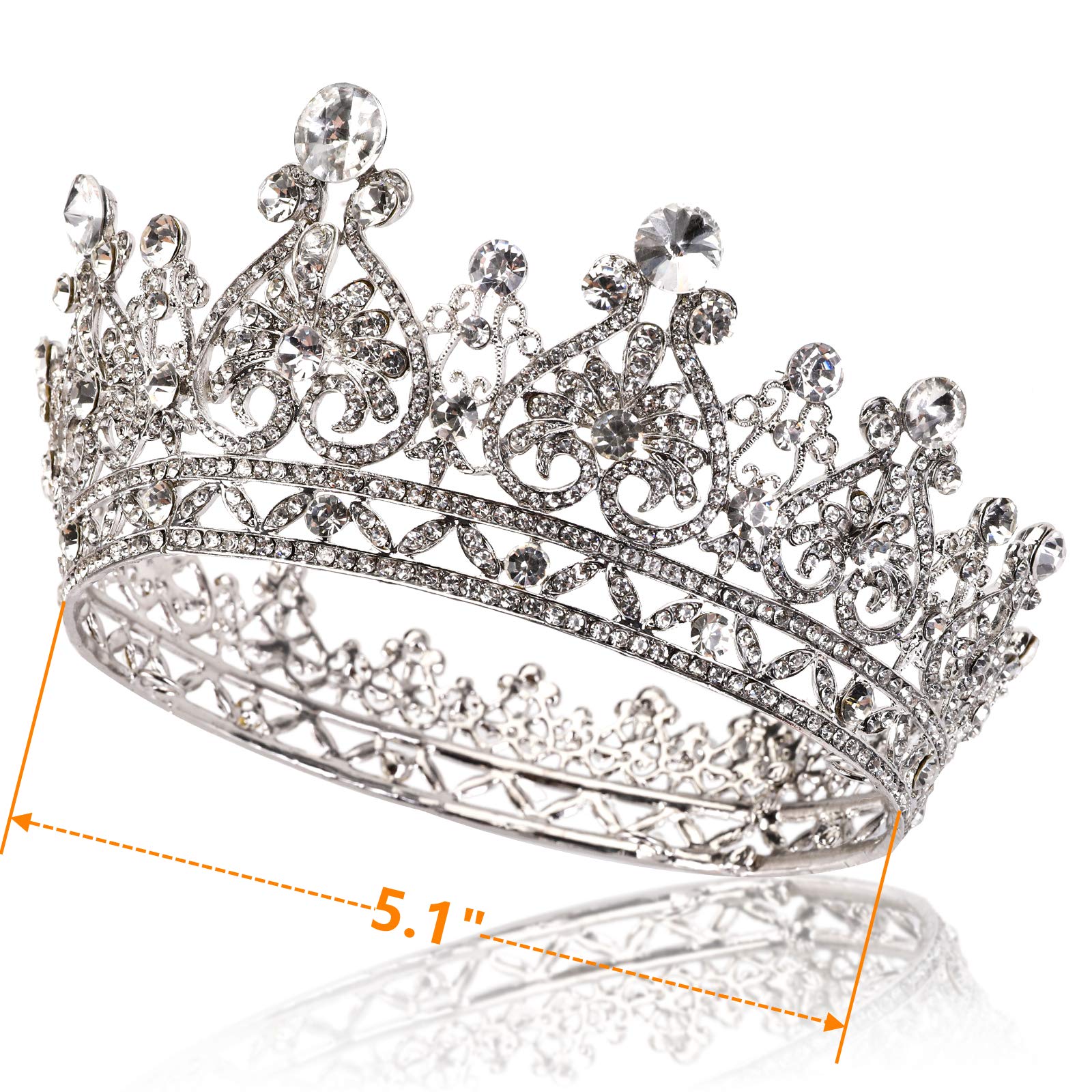 Yopay Crystal Queen Crowns, Full Round Women Bridal Diamond Crowns and Tiaras Cake Topper for Birthday Pageant Prom Wedding Party Christmas Halloween Costume, Silver