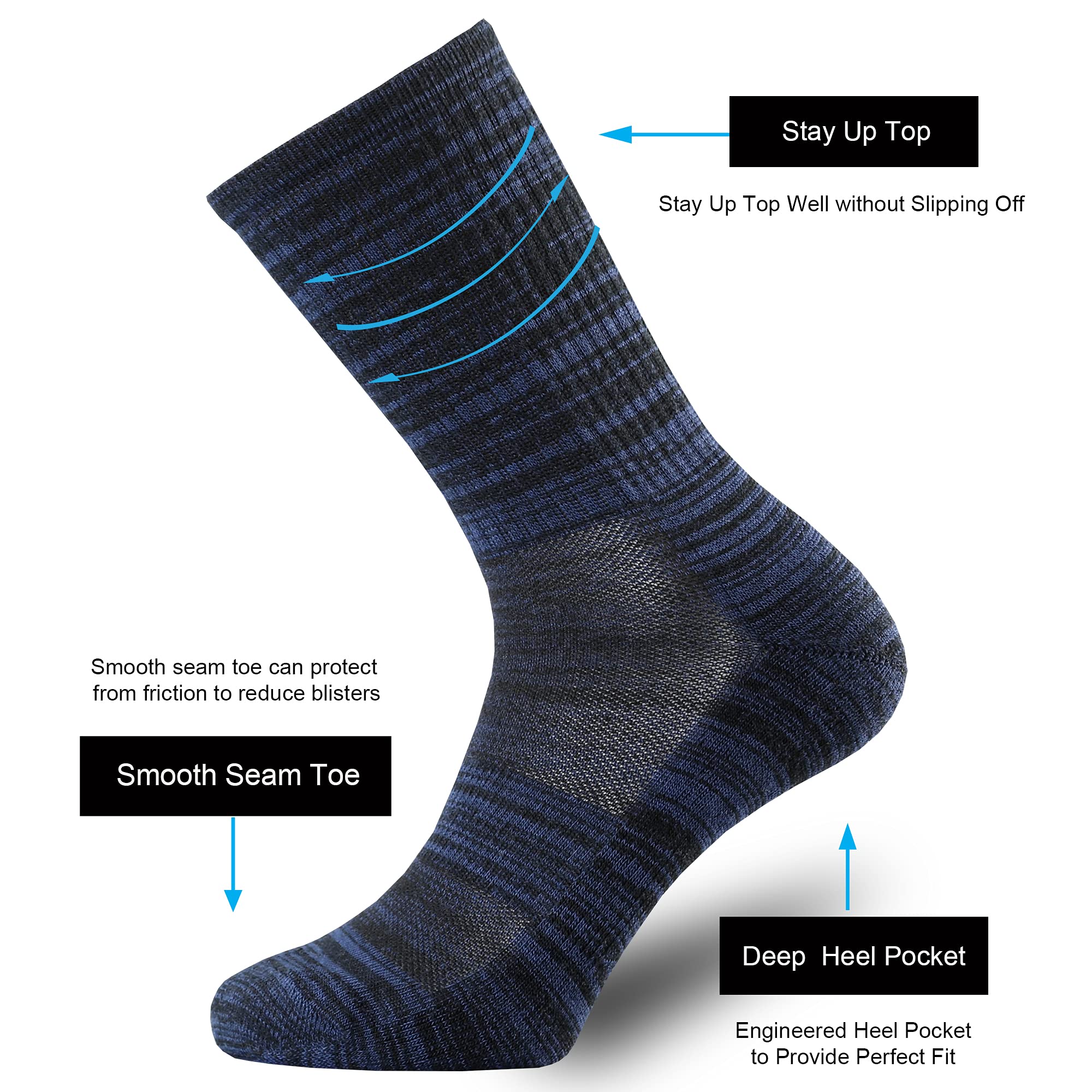 ONKE Merino Wool Cushion Crew Socks for Men Outdoor Hiking Hike Moisture Wicking Control Lightweight Breathable Performance(MultiColor2 XL)