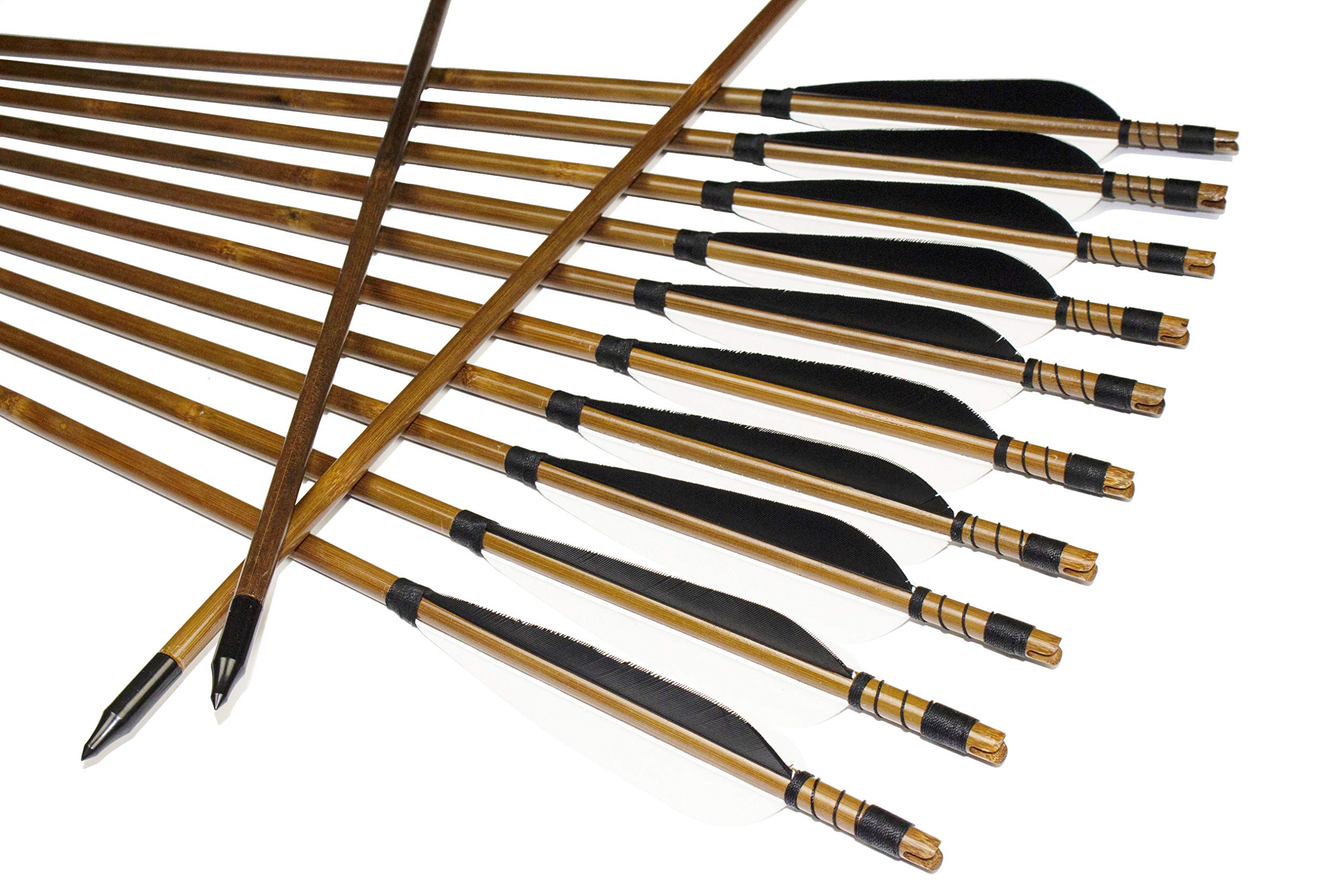 TTFLY FLETCHING 12pcs Parabolic 5" Black White Fletching Bamboo Arrows 32" Practice Targeting Arrow Archery for Recurve Bow Longbow