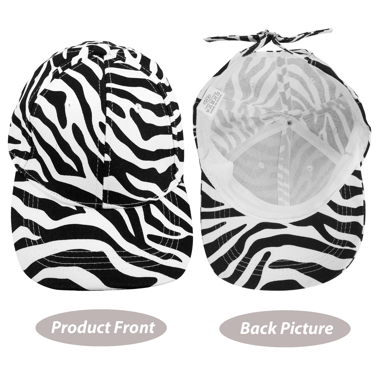 VALICLUD Cow-Stripe Baseball Cap Zebra Print Peaked Cap Cotton Linen Peaked Hat Outdoor Sun Hat for Women Girls White