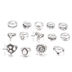 SEniutarm Engagement Love Rings Wedding Bands 14Pcs Vintage Sunflower Moon Finger Midi Knuckle Rings Set Women Party Jewelry for Women/Girl Finger Rings DIY Jewelry Gifts - Silver