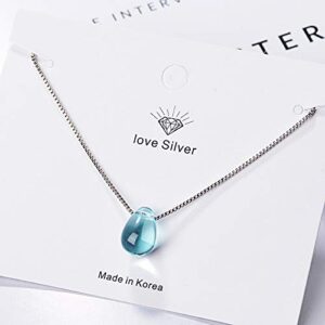 Sweet Blue Waterdrop Glowing Round Bead Pendant Necklace Artificial Crystal Glass Simple Sea Teardrop Necklace for Women-Waterdrop