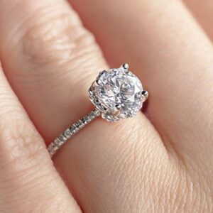 1CT Round Cut Colorless Moissanite Engagement Ring Wedding Bridal Ring Set, Diamond Ring, Anniversary Solitaire Halo Accented Promise Vintage Antique Gold Silver Ring Siyaa Gems (11)