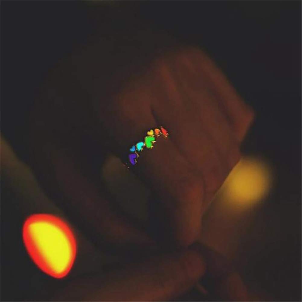 SEniutarm Engagement Love Rings Wedding Bands Luminous Colorful Hearts Lovers Couples Ring Promise Wedding Party Jewelry Decor for Women/Girl Finger Rings DIY Jewelry Gifts - Colorful