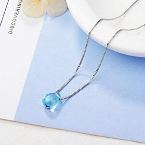 Sweet Blue Waterdrop Glowing Round Bead Pendant Necklace Artificial Crystal Glass Simple Sea Teardrop Necklace for Women-Waterdrop