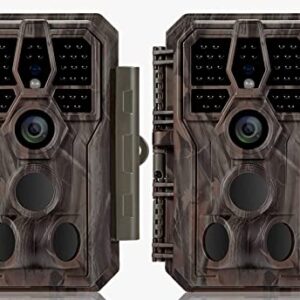 2-Pack Outdoor Trail Game Cameras 24MP Picture 1296P/1080P Video Wildlife Hunting Deer Camera 100ft Night Vision No Glow 0.1S Trigger Speed Motion Activated Waterproof Password Protected Time Lapse