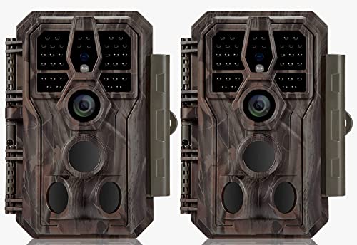 2-Pack Outdoor Trail Game Cameras 24MP Picture 1296P/1080P Video Wildlife Hunting Deer Camera 100ft Night Vision No Glow 0.1S Trigger Speed Motion Activated Waterproof Password Protected Time Lapse