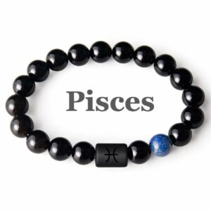 12 Constellations Natural Black Onyx Bead Bracelet Star Sign Constellation Horoscope Couple Bracelet Handmade Stretch Distance Friendship Couple Bracelet Elastic Blessing Bracelet Gifts - Pisces