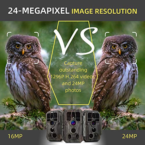 2-Pack Outdoor Trail Game Cameras 24MP Picture 1296P/1080P Video Wildlife Hunting Deer Camera 100ft Night Vision No Glow 0.1S Trigger Speed Motion Activated Waterproof Password Protected Time Lapse