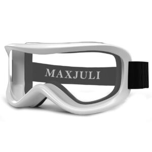 maxjuli kids ski goggles - helmet compatible snow goggles for baby &toddler with 100% uv protection age 0-4 (white/clear)